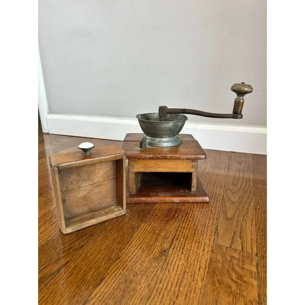 Antique Wood Dovetailed Box Coffee Grinder Mill